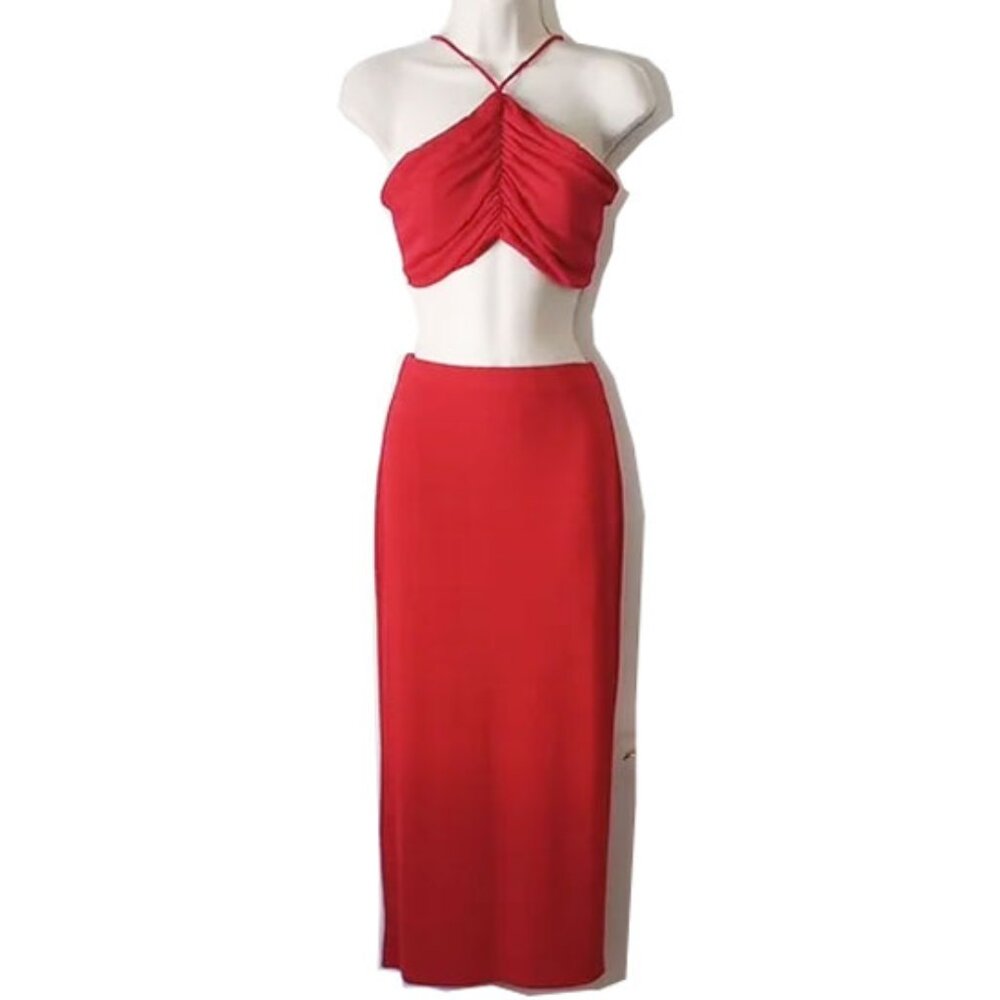 2 PC She.Is.Us On Demand Top Skirt S/M Red Runaway The Label